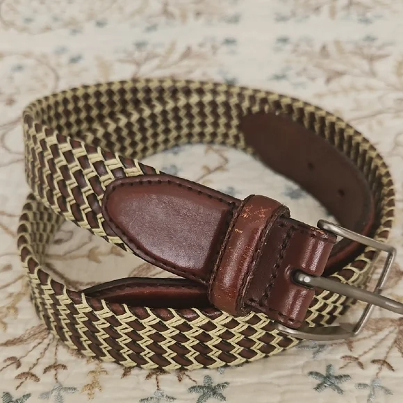 Vintage Genuine Leather Men's Belt With Cord Braids Size 34 - Picture 1 of 12